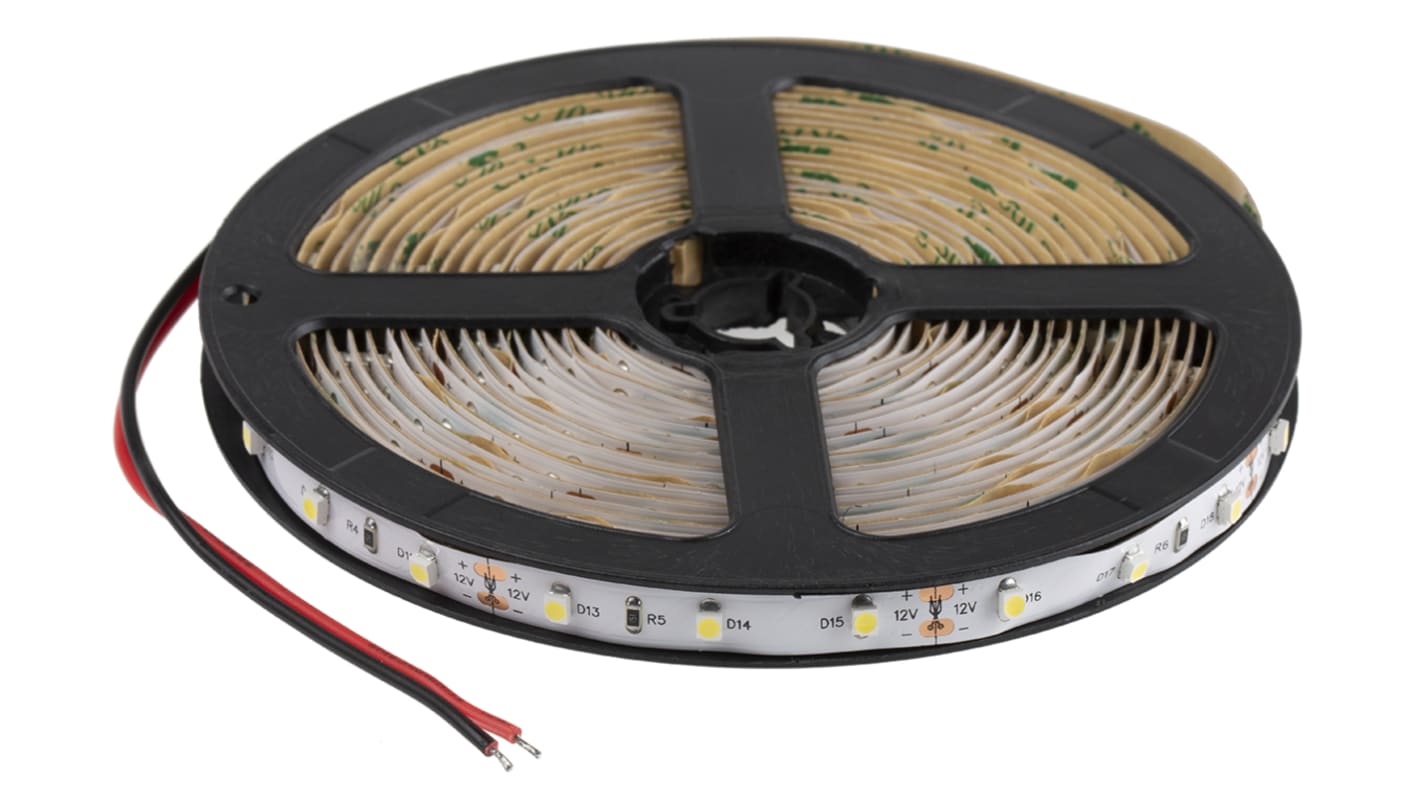 RS PRO 12V White LED Strip Light, 5500 → 7000K Colour Temp, 5m Length