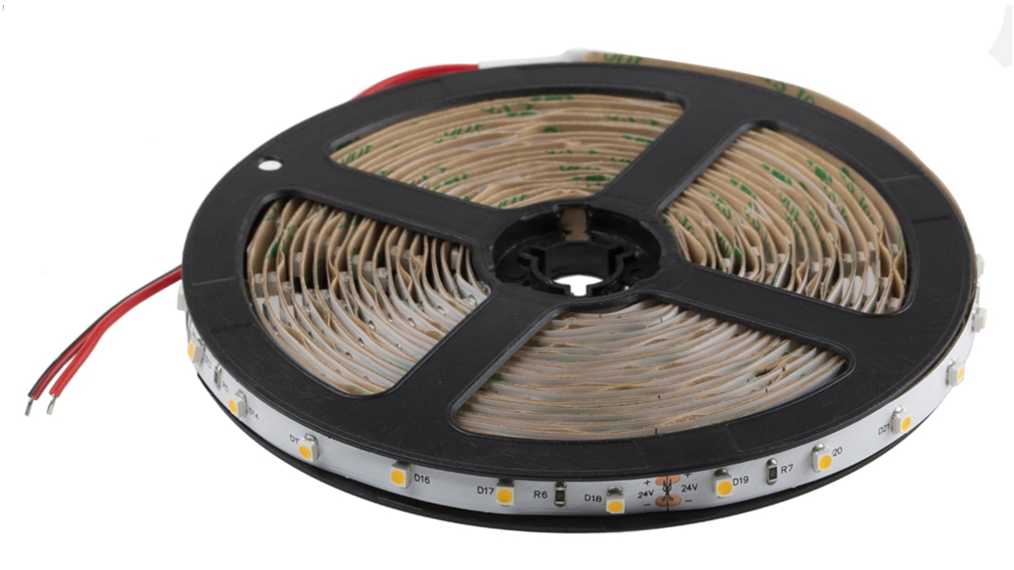 RS PRO LED-Streifen 2700 → 3200K, Weiß, 5m x 8mm 24V 60LEDs/M IP20