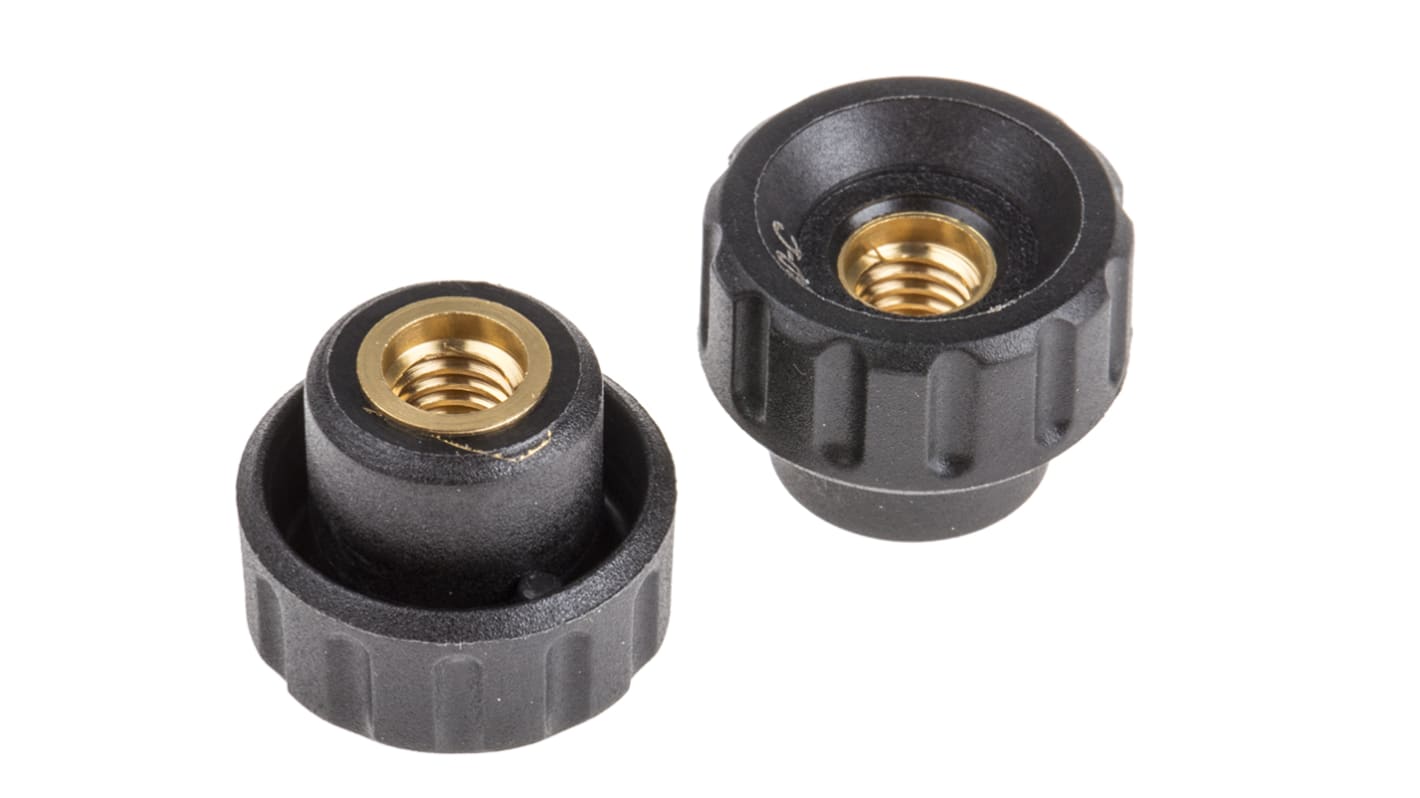 RS PRO Black Knurled Clamping Knob, M5, Threaded Through Hole