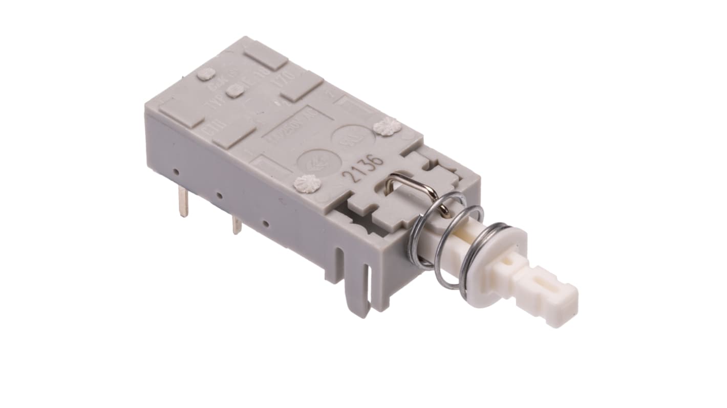 C & K Push Button Switch, Latching, Through Hole, DPST, 100 V dc, 250V ac