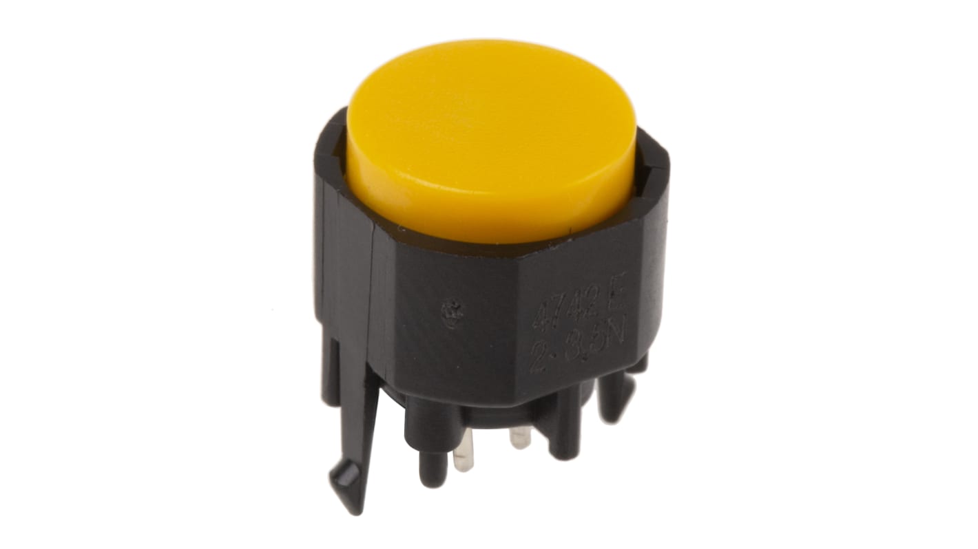 C & K Illuminated Push Button Switch, Momentary, PCB, SPST, Yellow LED, 30V dc, IP40