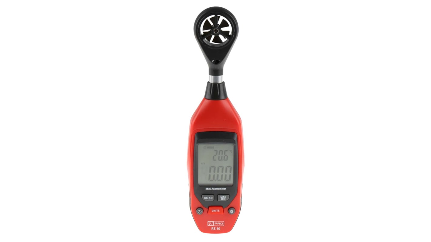 RS PRO RS-90 Anemometer bis 25m/s  60°C max.Temp., 0.01m/s, Lufttemperatur, Luftgeschwindigkeit, Typ NTC, Flügelrad
