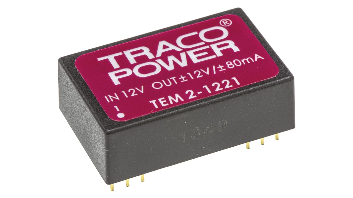 TRACOPOWER TEM 2 DC/DC-Wandler 2W 12 V dc IN, ±12V dc OUT / ±80mA Durchsteckmontage 1kV dc isoliert