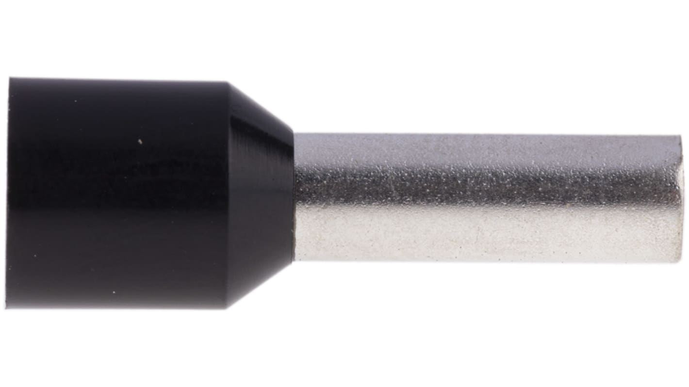 RS PRO Insulated Crimp Bootlace Ferrule, 12mm Pin Length, 3.5mm Pin Diameter, 6mm² Wire Size, Black