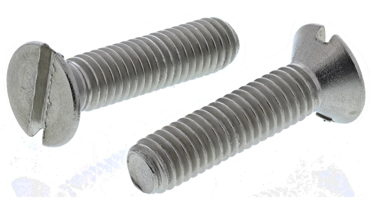 RS PRO Slot Countersunk A4 316 Stainless Steel Machine Screws DIN 963, M6x25.0mm