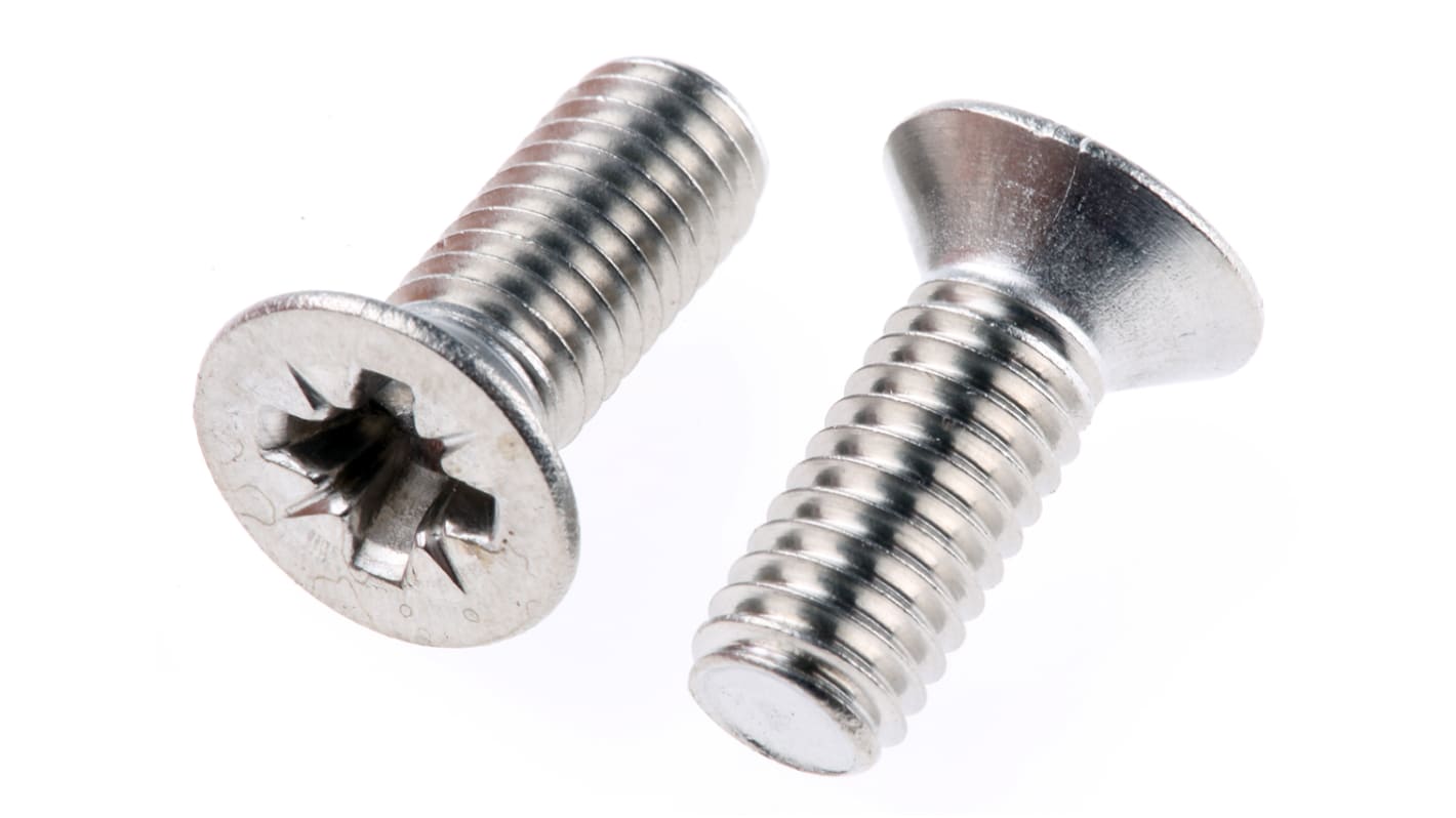 RS PRO Pozi M6 Countersunk A4 316 Stainless Steel Machine Screws DIN 965 x 16.0mm