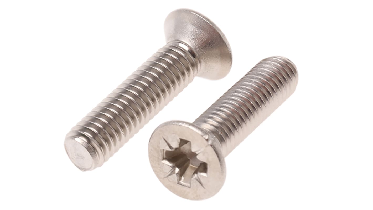 RS PRO Pozi Countersunk A4 316 Stainless Steel Machine Screws DIN 965, M6x25mm