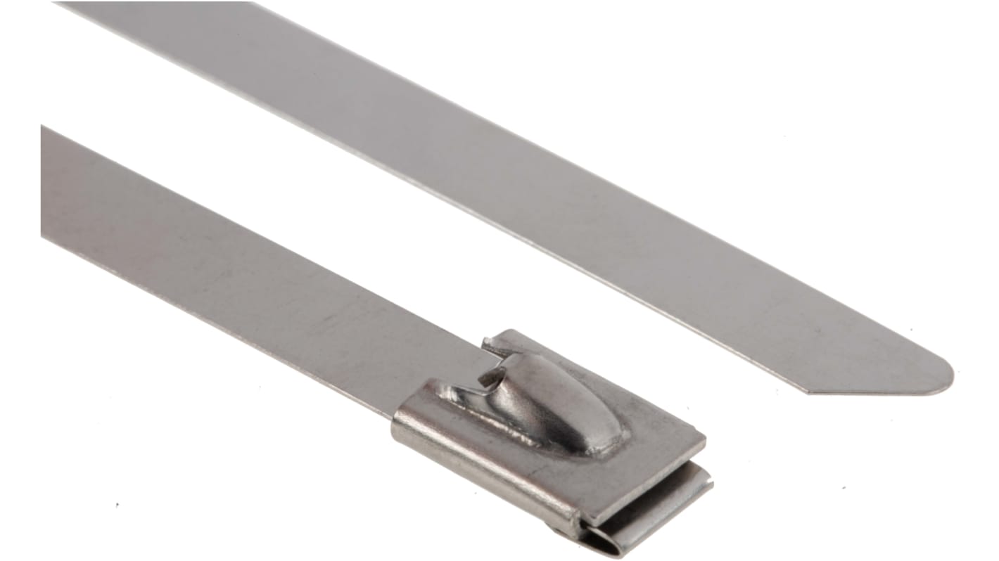 RS PRO Cable Tie, Roller Ball, 360mm x 7.9 mm, Metallic 316 Stainless Steel, Pk-100