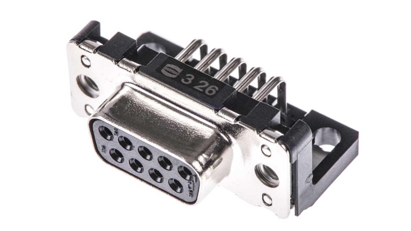 Harting 9 Way Right Angle Through Hole D-sub Connector Socket, 2.74mm Pitch, with Boardlocks, M3 Threaded Inserts