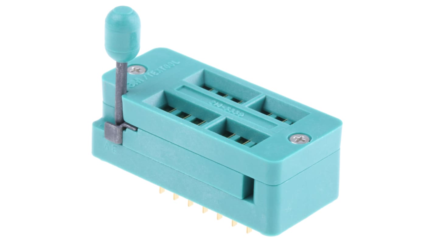 3M, Textool 2.54mm Pitch Vertical 14 Way, Through Hole Closed Frame ZIF IC Dip Socket, 1A