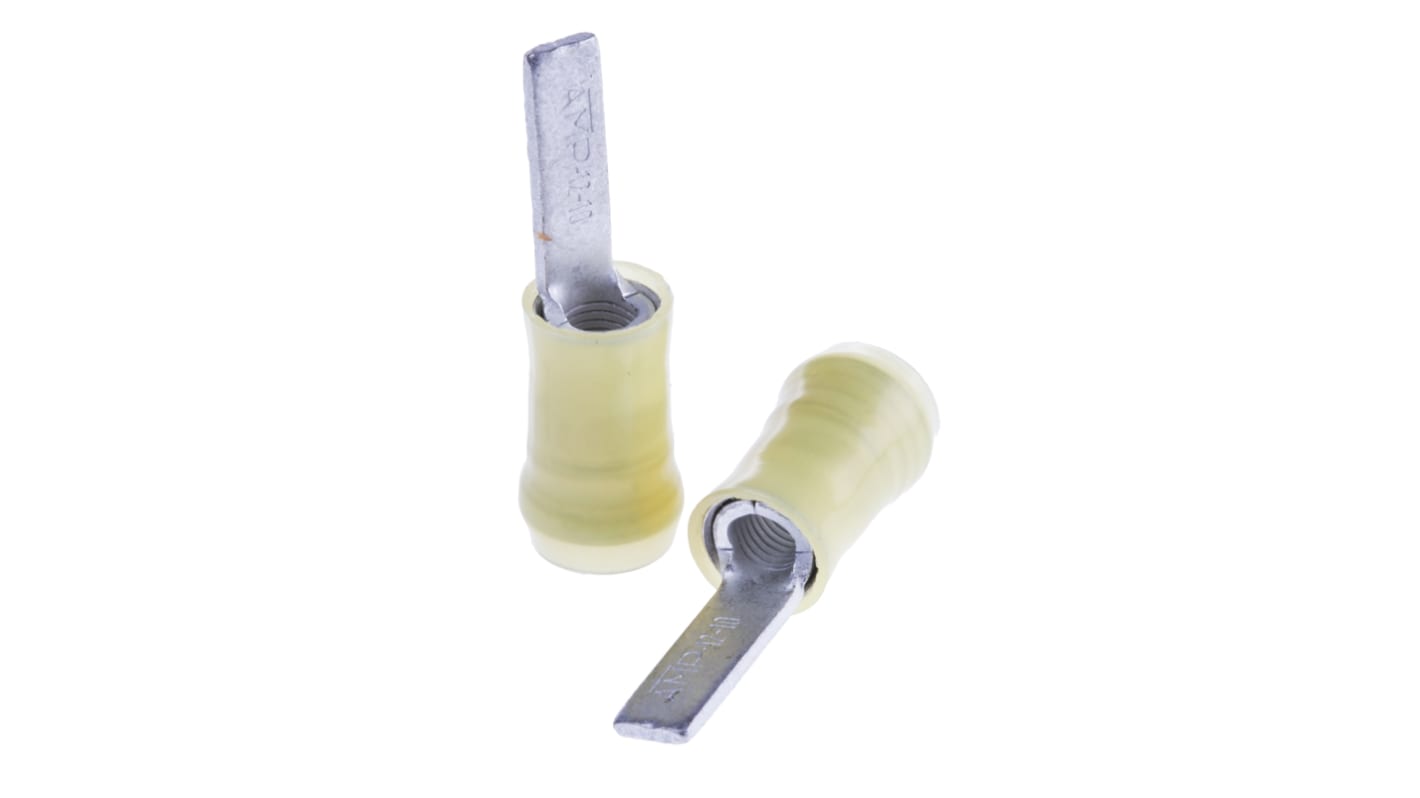 TE Connectivity , PIDG Insulated Crimp Blade Terminal 12.3mm Blade Length, 2.6mm² to 6.6mm², 12AWG to 10AWG, Yellow