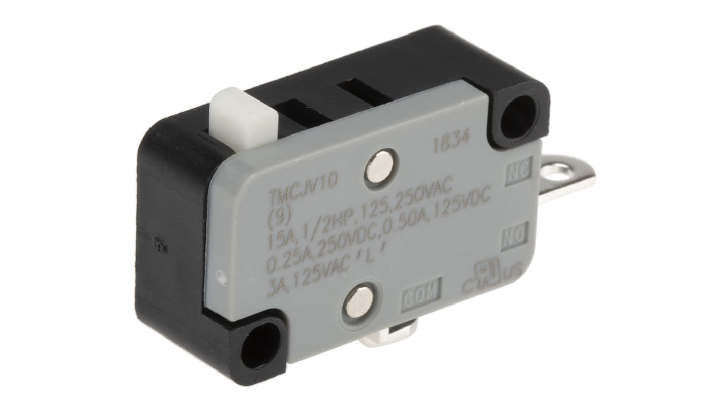 C & K Pin Plunger Snap Action Micro Switch, Solder Terminal, 1/2 A @ 125 V dc, 15 A @ 125 / 250 V ac, SPST