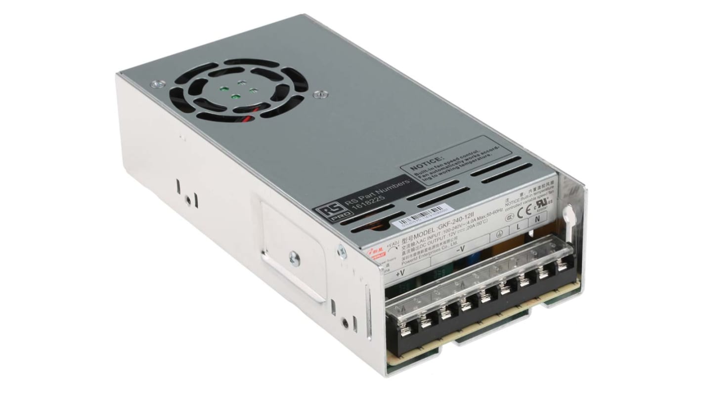 Fuente de alimentación conmutada RS PRO, 12V dc, 20A, 240W, 1 salida, Montaje en panel