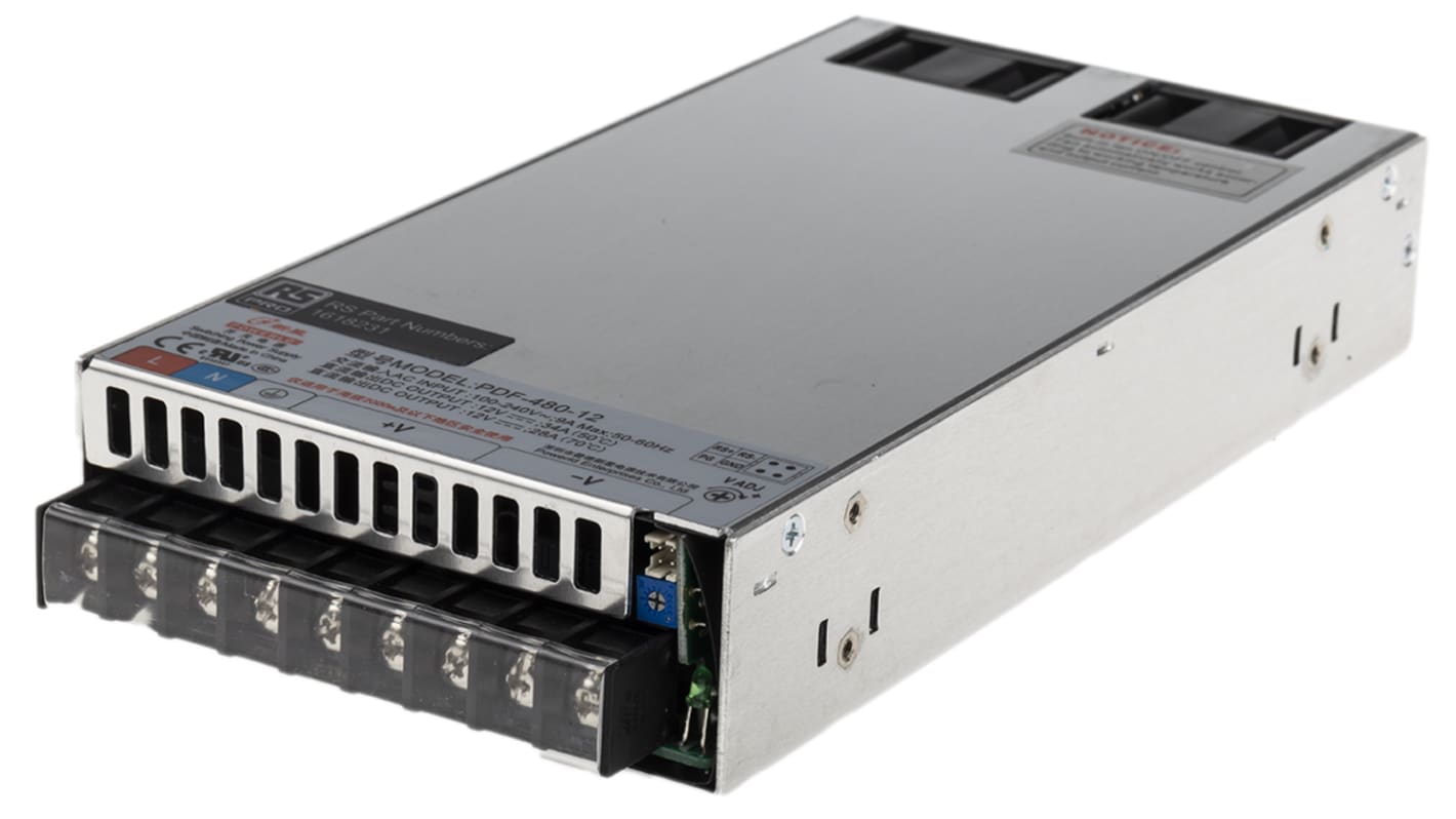 RS PRO Switching Power Supply, 12V dc, 34A, 480W, 1 Output, 90 → 264V ac Input Voltage