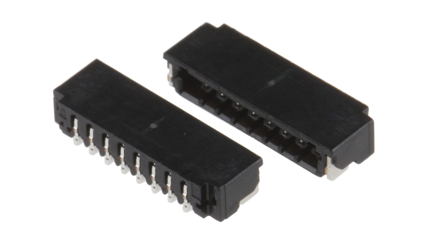 Hirose FPC连接器, 母座, 8p, 0.8mm间距, 单排, PCB安装, 直角, 0.8 A, 1.2 A, 1.5 A, 100 V 交流/直流, DF52系列