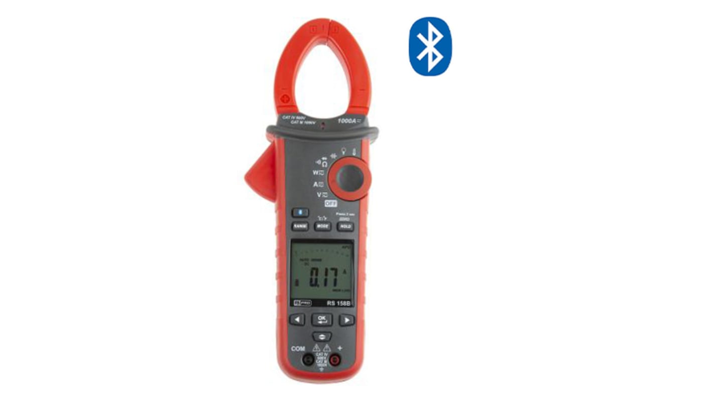 Pinza amperometrica per alimentazione RS PRO 158B, Max 1000A ca, Max 1000V cc