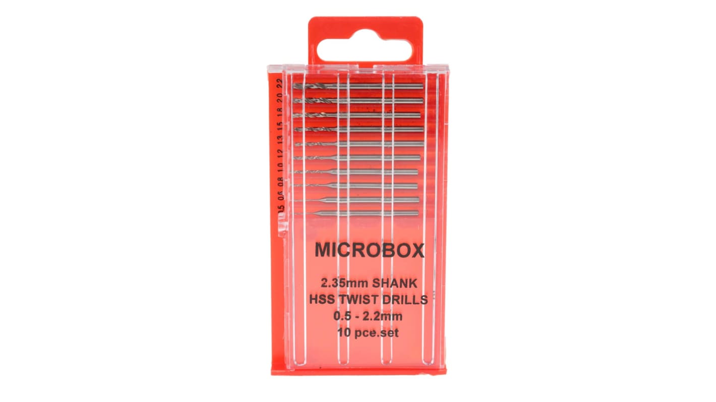 RS PRO 10-Piece Twist Drill Bit Set for Multi-Material, 2.2mm Max, 0.5mm Min, HSS Bits