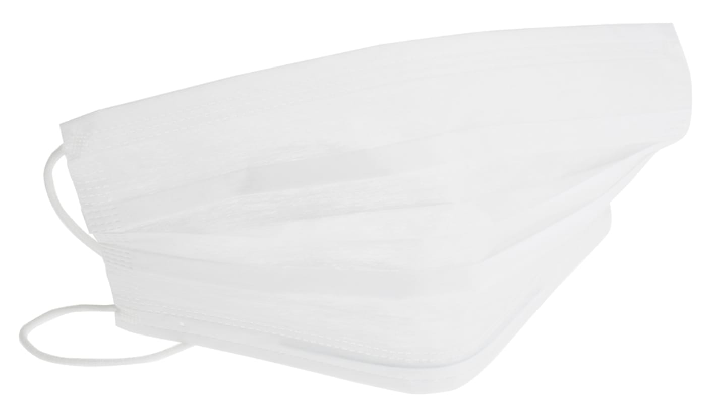 RS PRO White Polypropylene Disposable Face Mask 2 Ply, for Engineering, Food Industry, Industrial, 210 x 90 mm