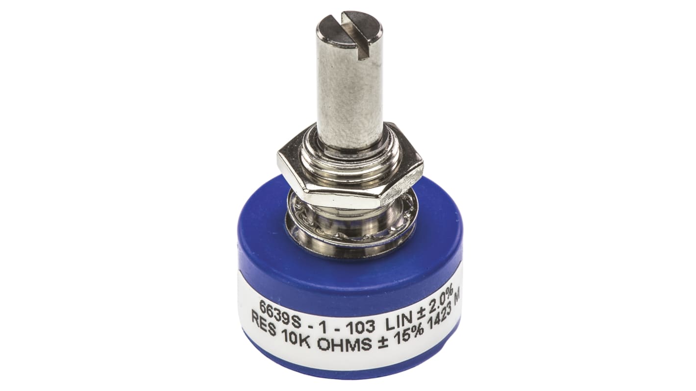 Bourns 6639 10kΩ Rotary Potentiometer Continuous-Turns 1-Gang Panel Mount, 6639S-1-103