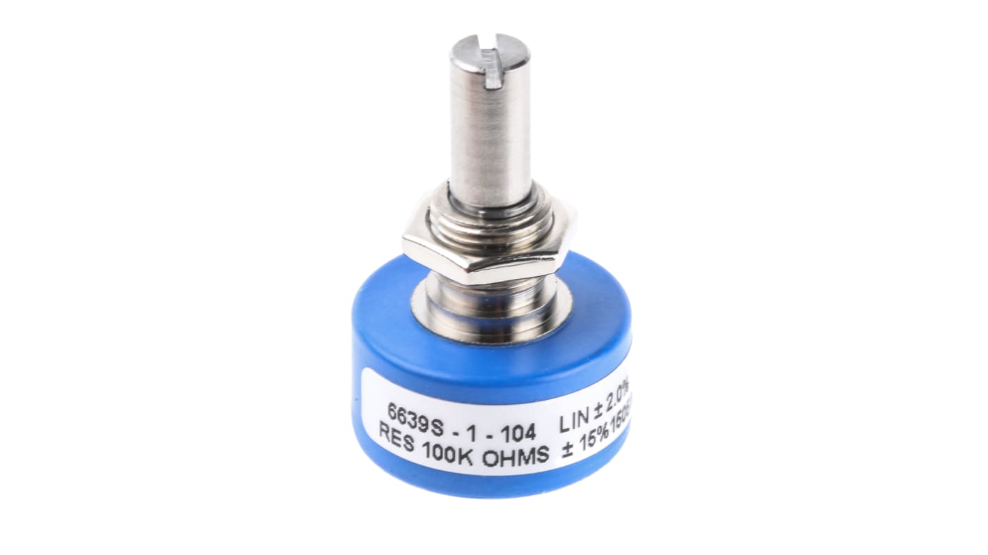 Bourns 6639 100kΩ Rotary Potentiometer Continuous-Turns 1-Gang Panel Mount, 6639S-1-104