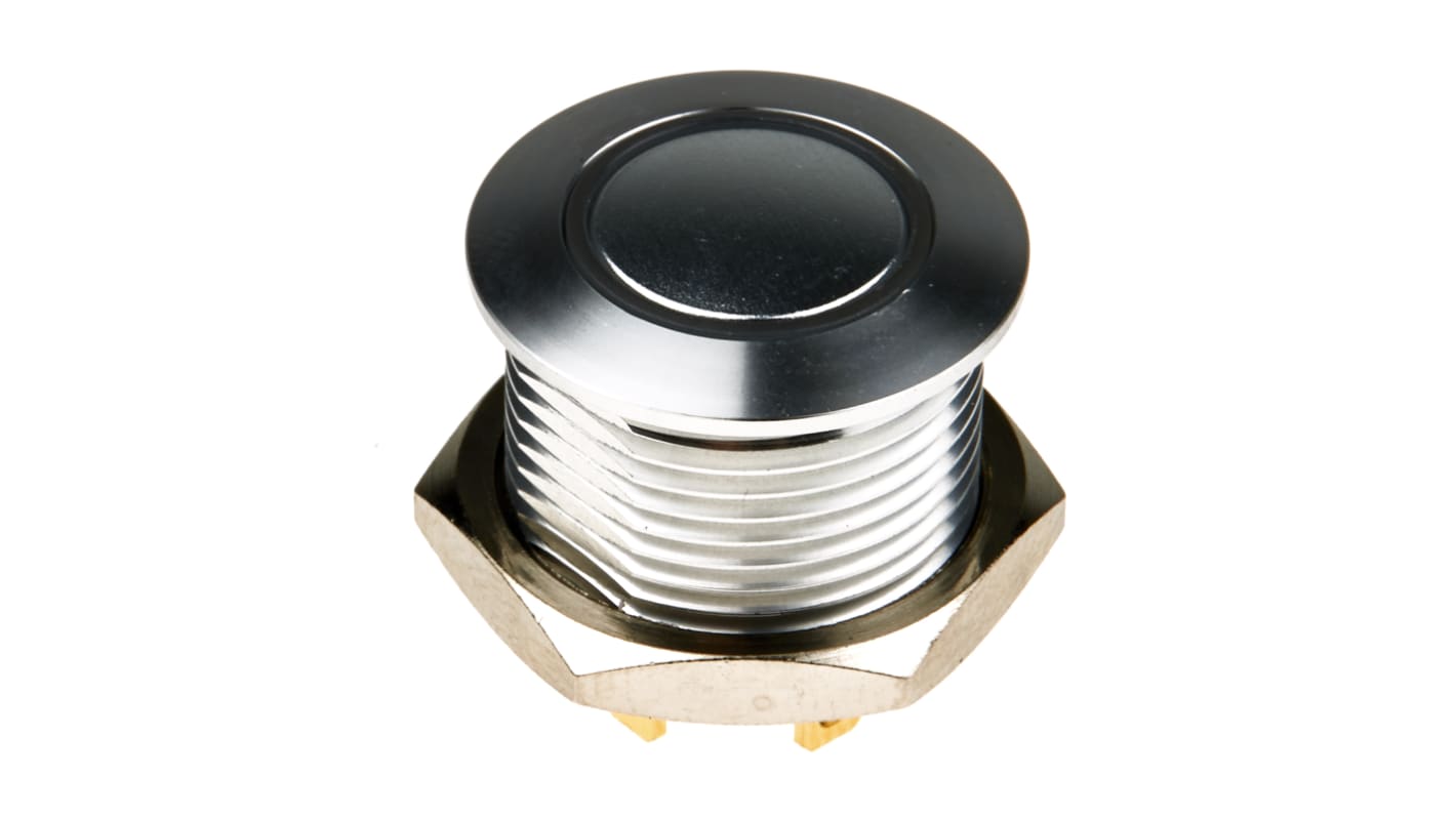 KNITTER-SWITCH Illuminated Push Button Switch, Momentary, Panel Mount, 16mm Cutout, SPST, Green LED, 36V dc, IP67