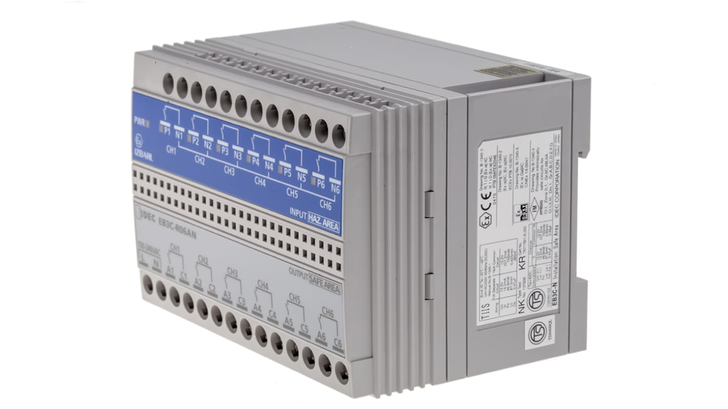 Barrera Zener Idec EB3C de 6 canales, 100 → 240V ac, salida Relé, certif. ATEX