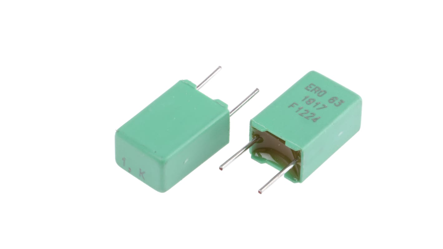 Vishay MKT 1817 Polyester Film Capacitor, 40 V ac, 63 V dc, ±10%, 1μF, Through Hole