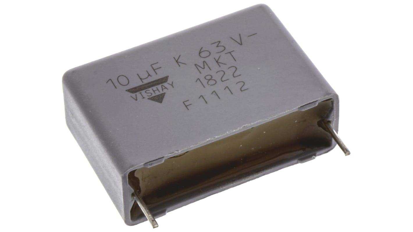 Vishay MKT 1822 Polyester Film Capacitor, 40 V ac, 63 V dc, ±10%, 10μF, Through Hole