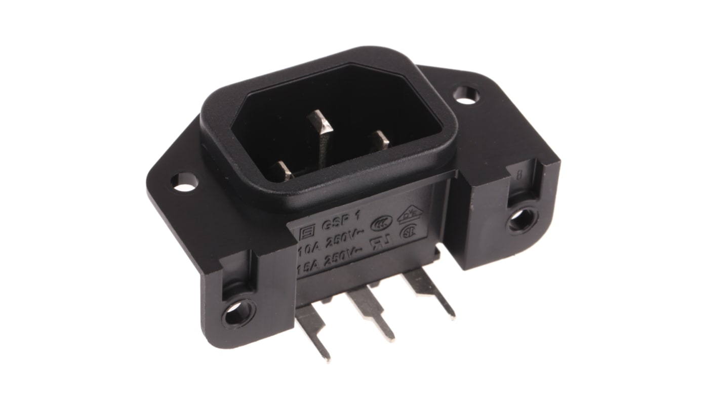 Conector IEC C14, C18 macho Schurter, Recto, Montaje en Panel, 250 V, 10A, con interruptor