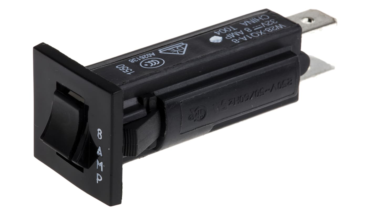 TE Connectivity 8A SPP热断路器, 32 V dc, 250 V ac, 面板, W28系列