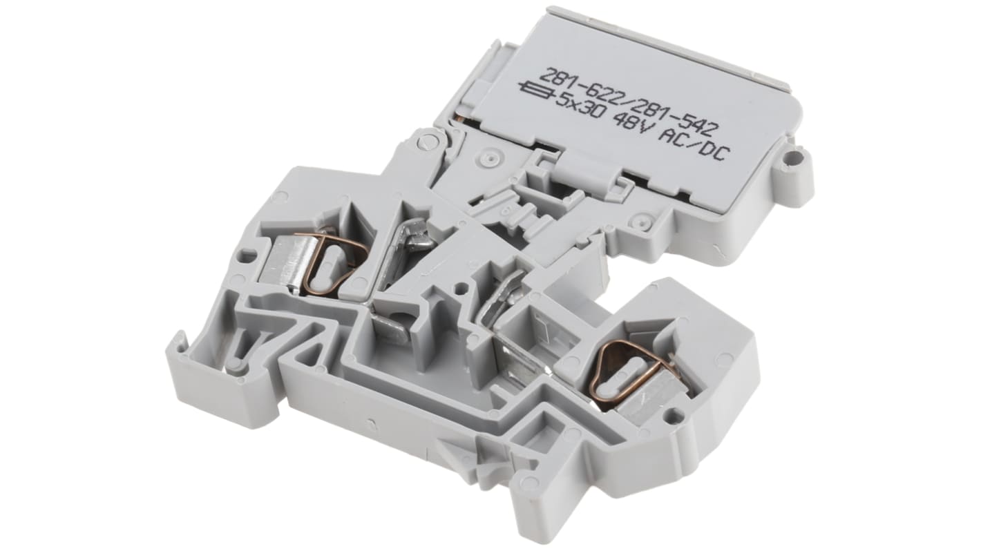 WAGO 281 Series Grey Fuse Terminal Block, 4mm², Single-Level, Cage Clamp Termination, Fused