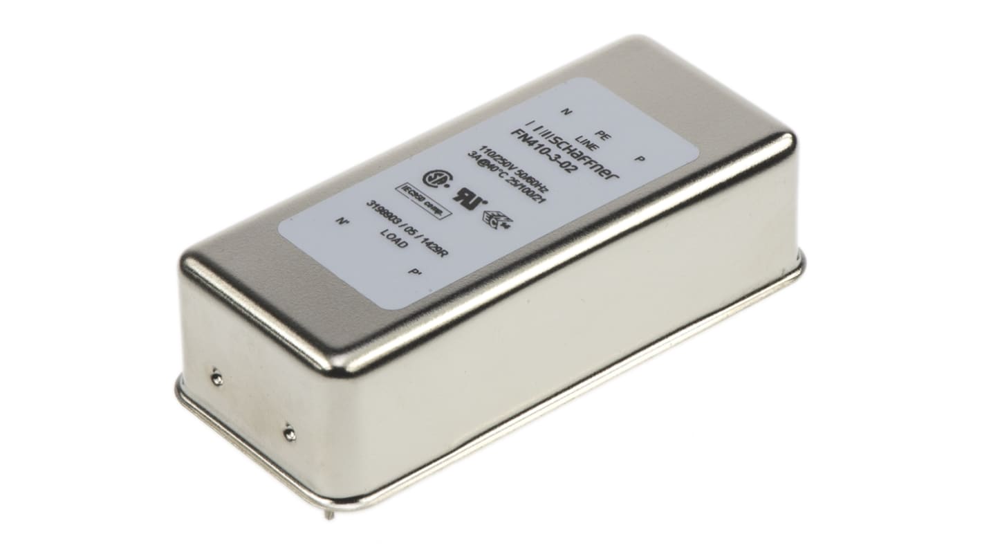 Schaffner 单相EMC滤波器, 3A, 250 V 交流, 400Hz, 通孔安装, 引脚接端, 二阶, FN410系列