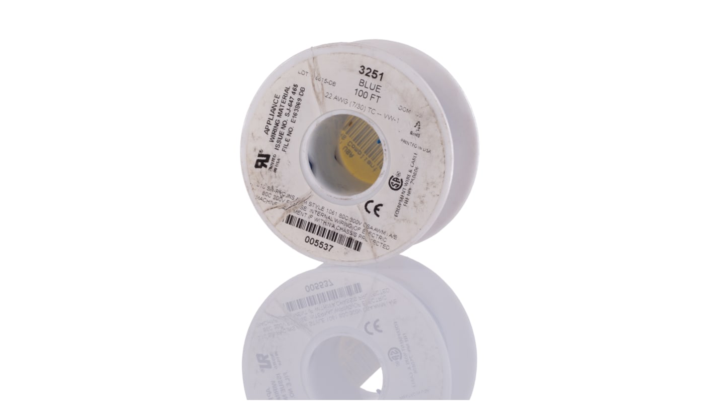 Alpha Wire Hook-up Wire PVC Series Blue 0.33 mm² Hook Up Wire, 22 AWG, 7/0.25 mm, 30m, SR-PVC Insulation, 3251 BL005