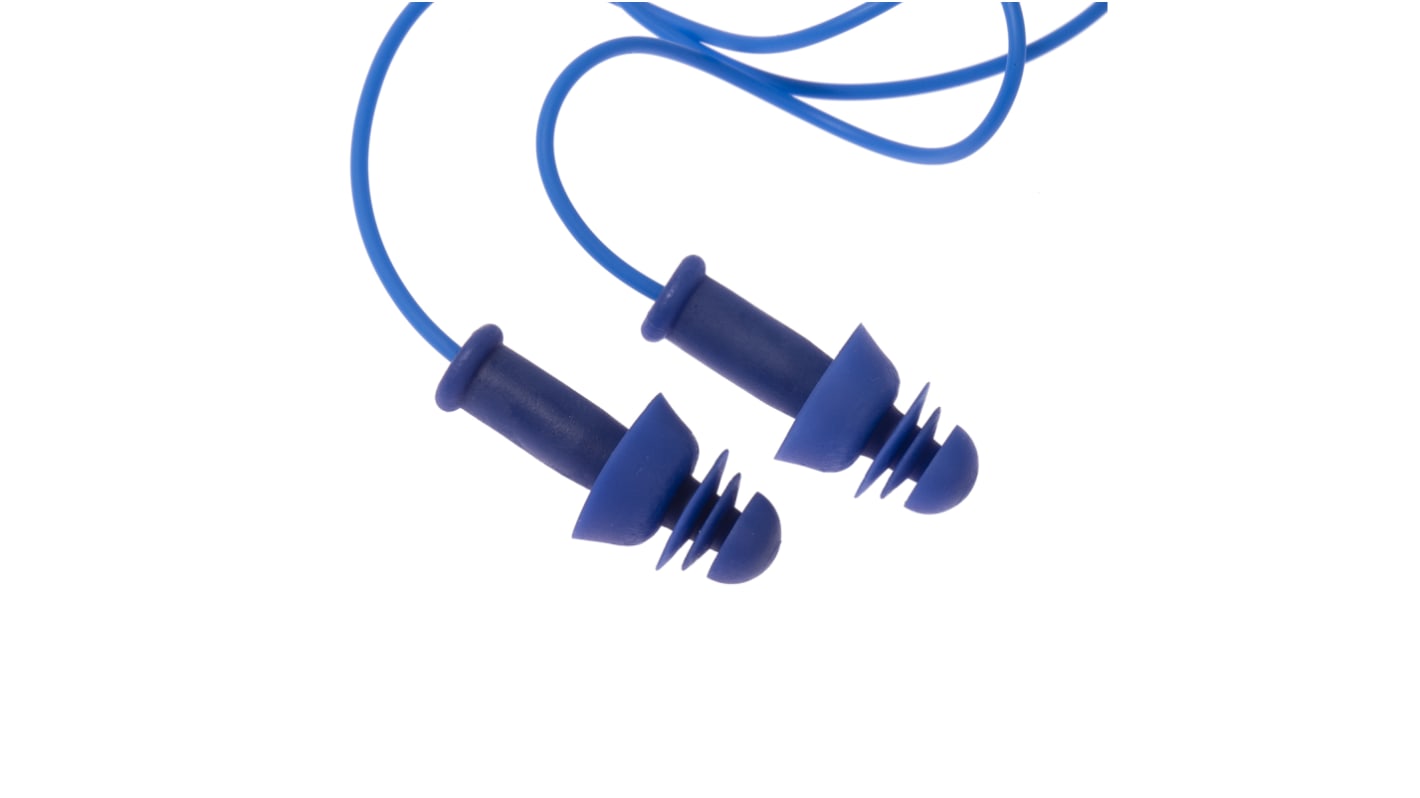 Uvex Blue Reusable Corded Ear Plugs, 27dB Rated, Metal Detectable, 50 Pairs