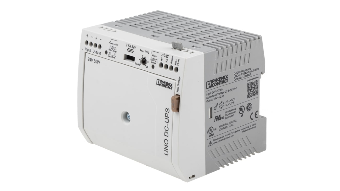 Phoenix Contact 29.5V dc Input DIN Rail Uninterruptible Power Supply (60W), UNO-UPS