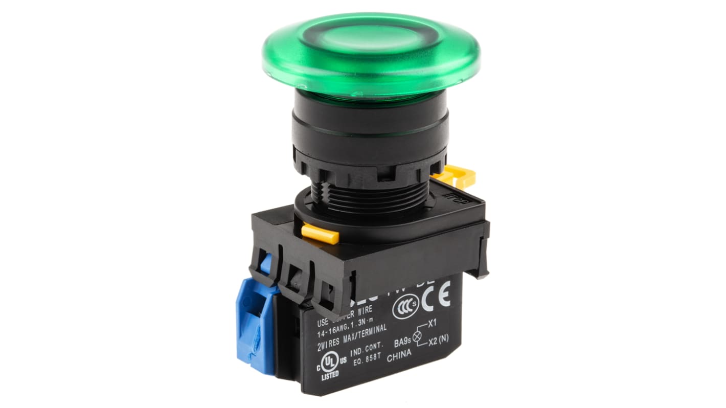 Idec YW Series Illuminated Push Button Complete Unit, Panel Mount, 22mm Cutout, SPST, IP65