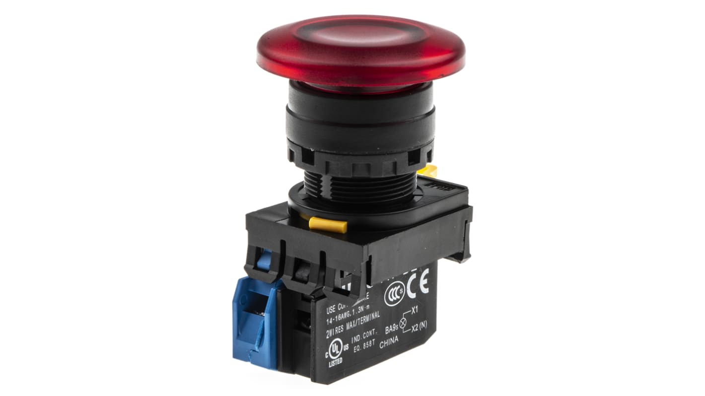 Idec YW Series Illuminated Push Button Complete Unit, Panel Mount, 22mm Cutout, SPST, IP65