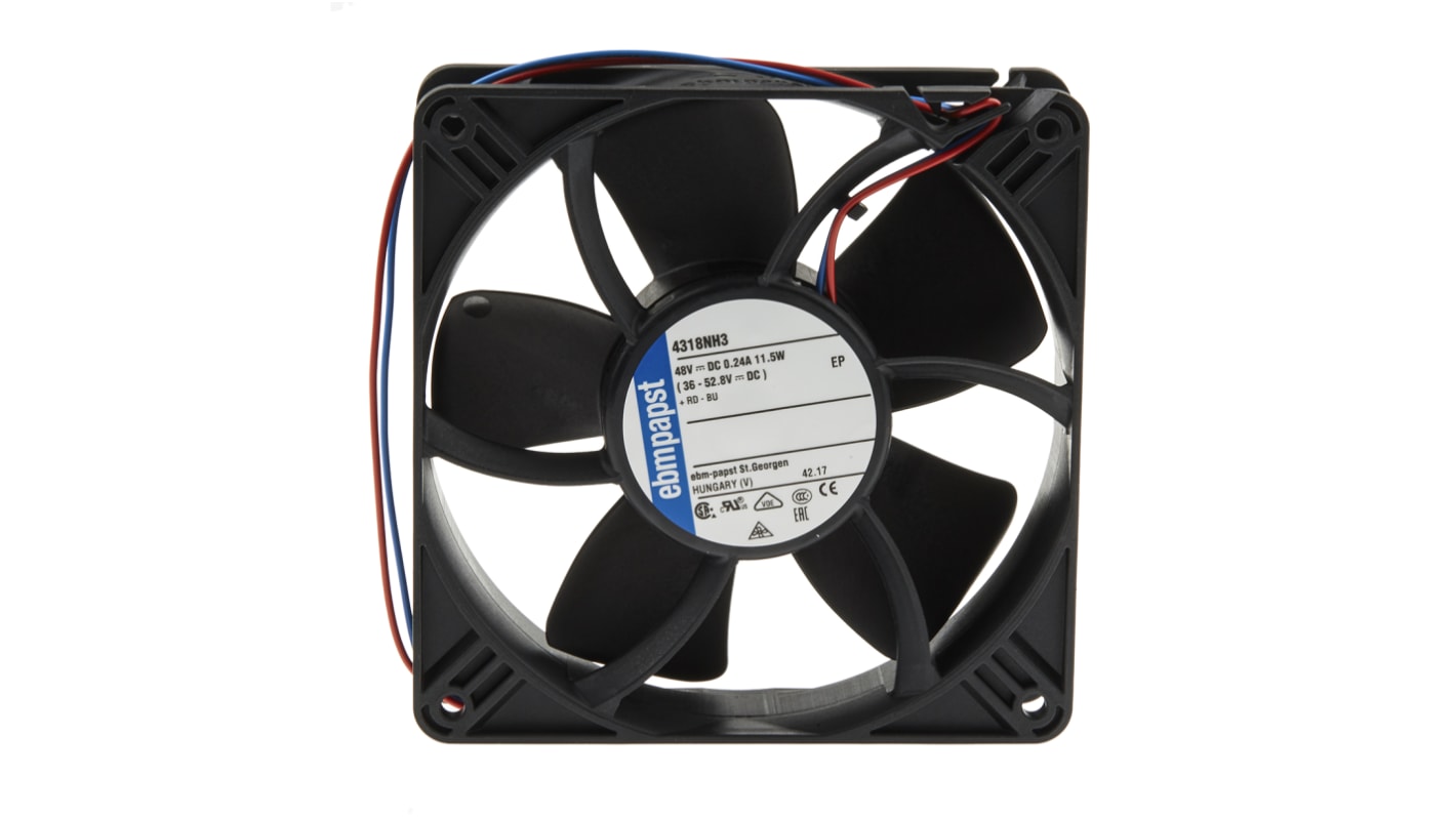 ebm-papst 4300N Series Axial Fan, 48 V dc, DC Operation, 285m³/h, 119 x 119 x 32mm