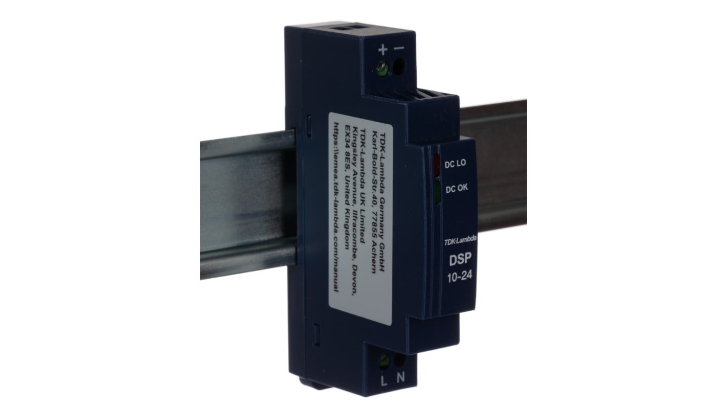 Alimentatore a montaggio su guida DIN TDK-Lambda, 24V cc, 420mA, 90 → 264 V ac / 120 →370V cc, 10W