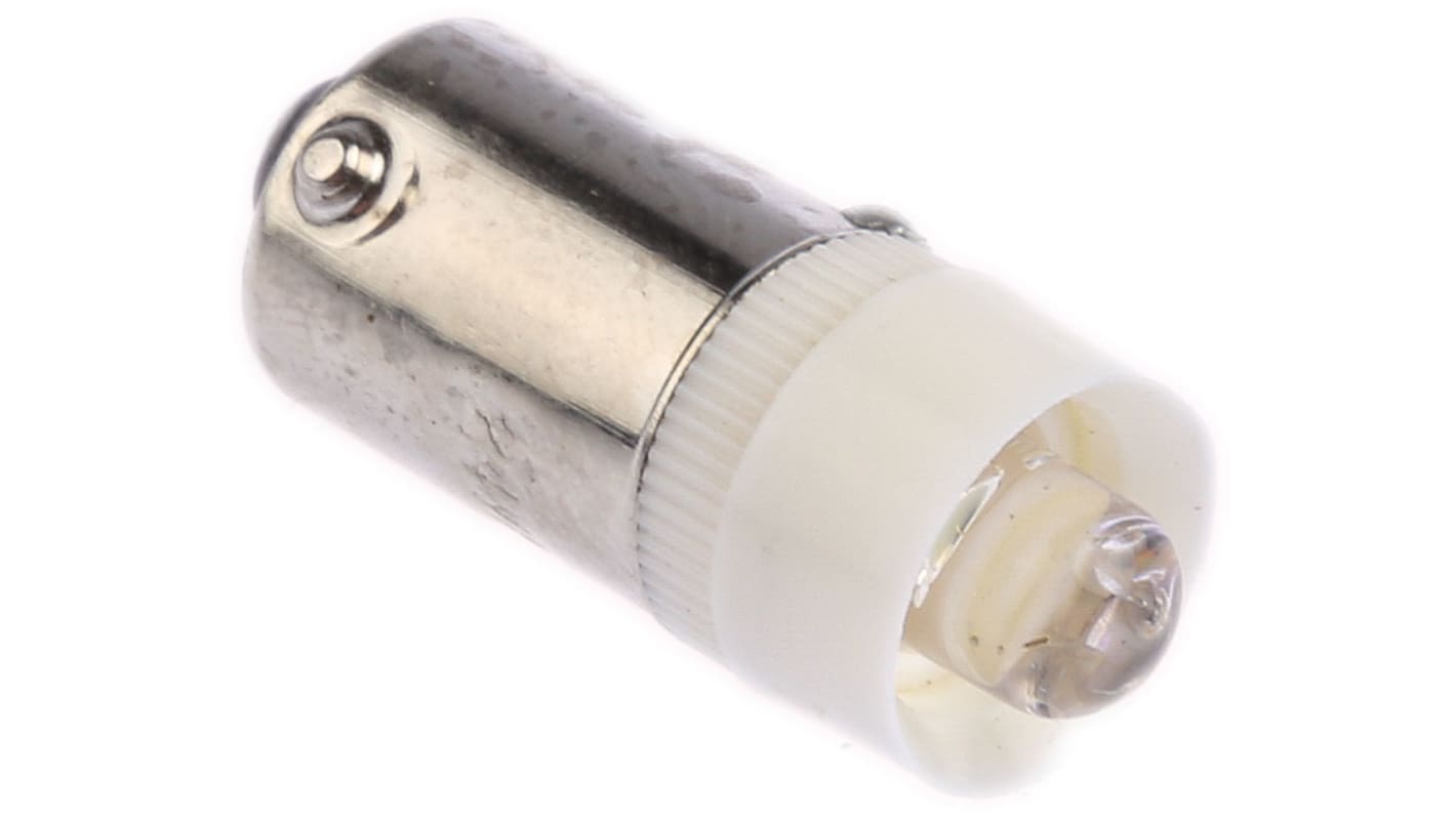 JKL Components LED指示灯泡, 白色, BA9s灯座, Φ9.6mm, 24mm长, 24V 交流/直流, 20mA, 7000mcd