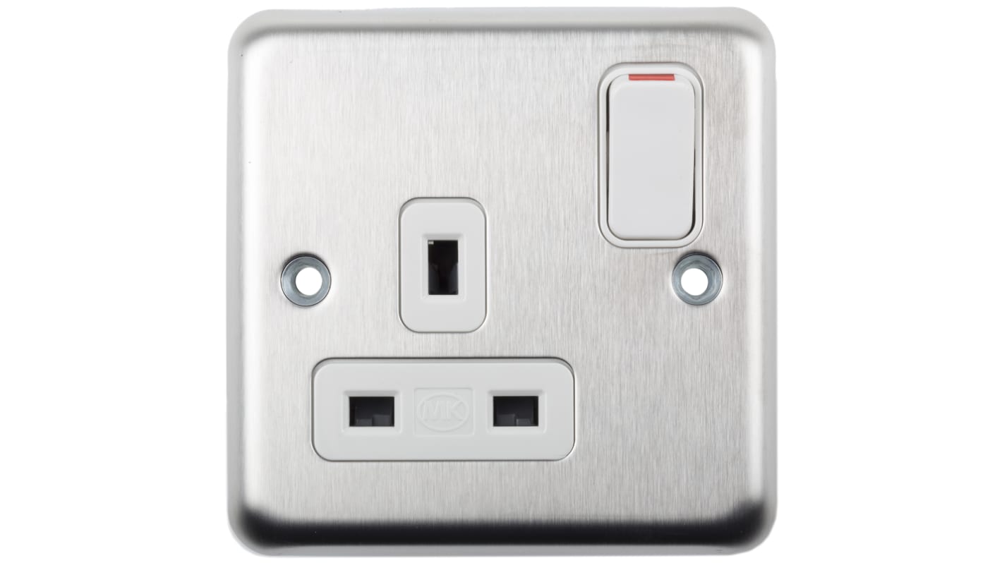 MK Electric 英标插座, 带开关, 1位, 嵌入式安装, 13A, 银色