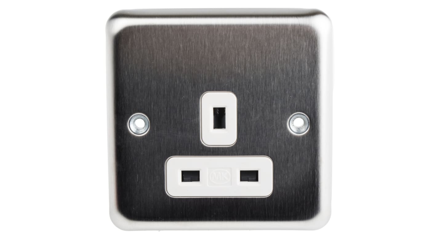 MK Electric Silver 1 Gang Plug Socket, 2P+E Poles, 13A, Type G - British