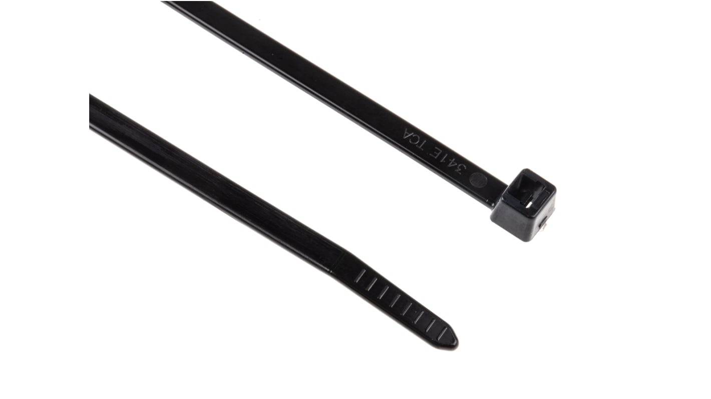 HellermannTyton Cable Tie, 200mm x 4.6 mm, Black Polyamide 6.6 (PA66), Pk-100