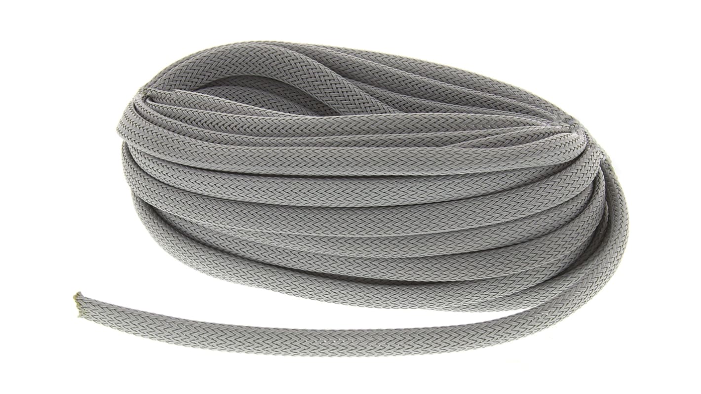 HellermannTyton Expandable Braided Nylon 66 Grey Cable Sleeve, 8mm Diameter, 10m Length, HEG Series