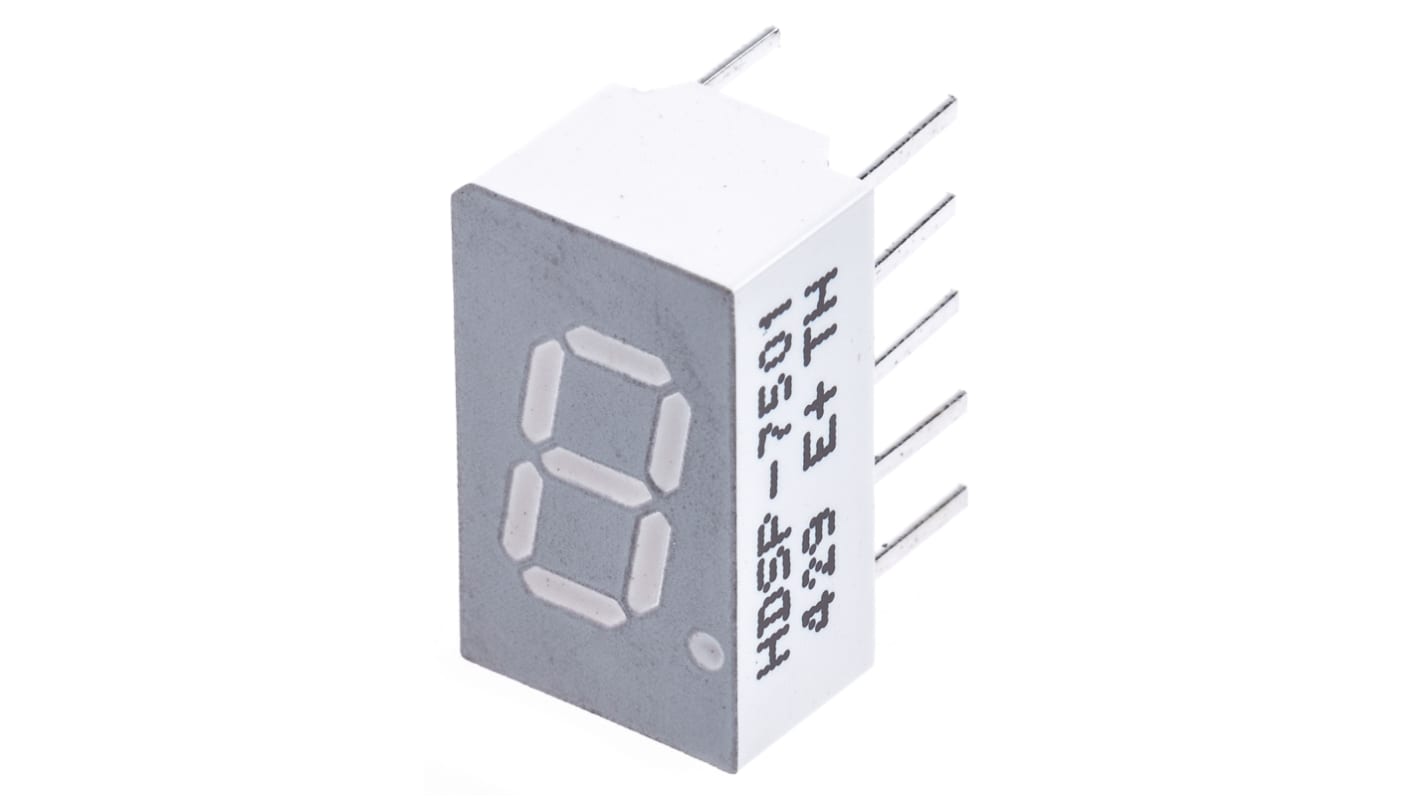 Display LED 7 segmentos Broadcom de 1 caract., Rojo, Vf= 2 V, ánodo común, mont. pasante