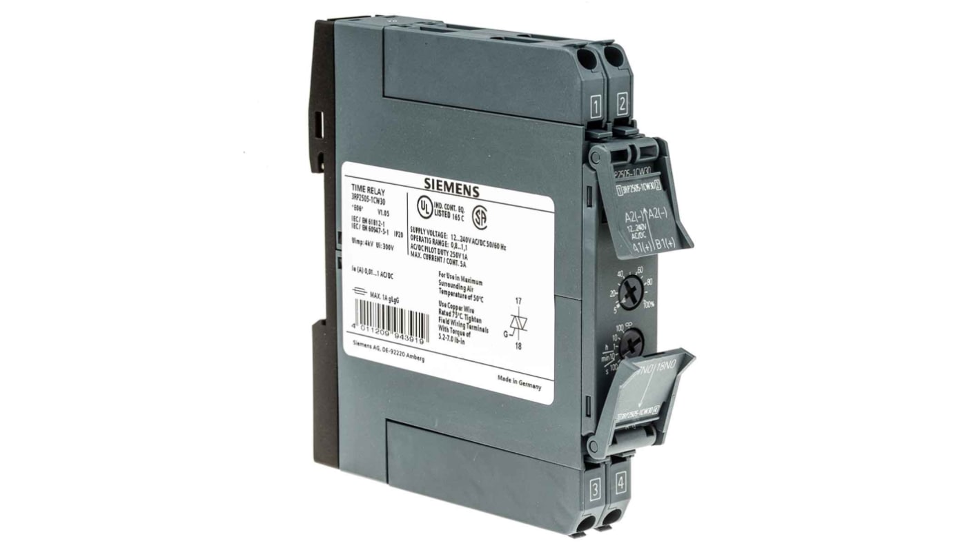 シーメンス 多機能 タイマーリレー, 0.05 → 100h, 240V ac/dc, SPST, DINレール, 3RP25 シリーズ