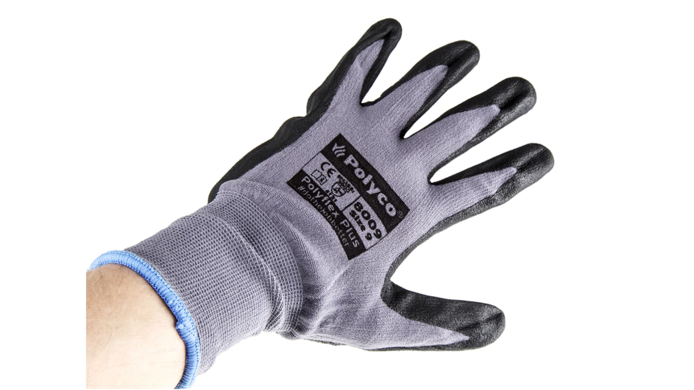 Guanti da lavoro Polyco Healthline Polyflex Plus, Tg. 9, in Nitrile, col. Grigio