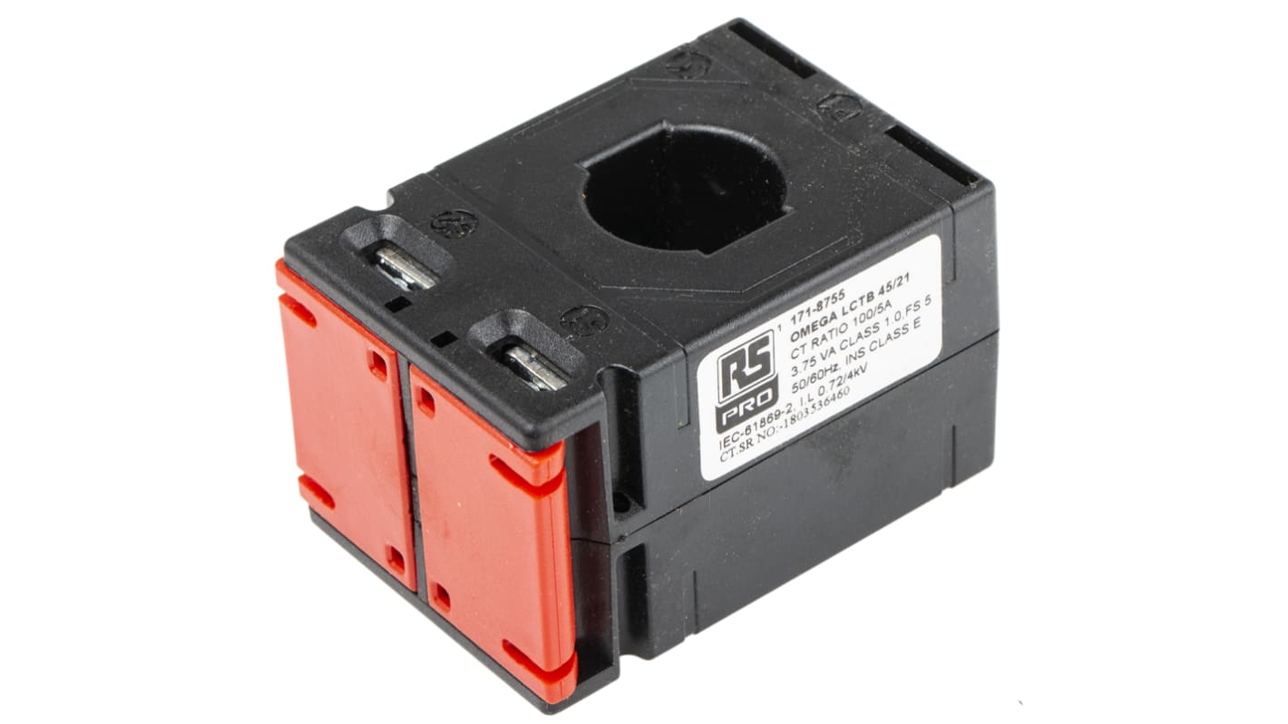 RS PRO Base Mounted Current Transformer, 100A Input, 100:5, 5 A Output, 21 x 10mm Bore