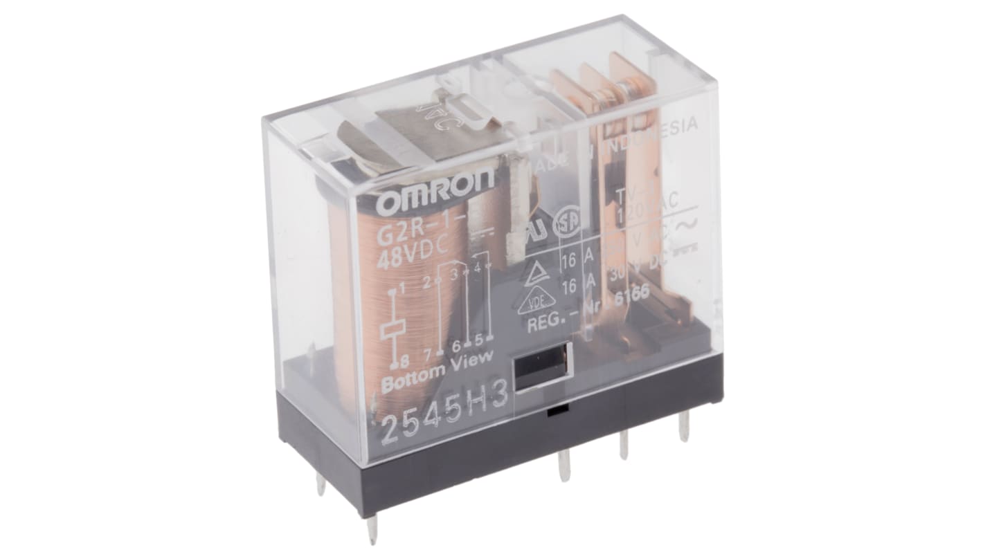 Omron G2R 48V dc Spule 1-poliger Wechsler Printrelais 16A 4170Ω Monostabiles Relais