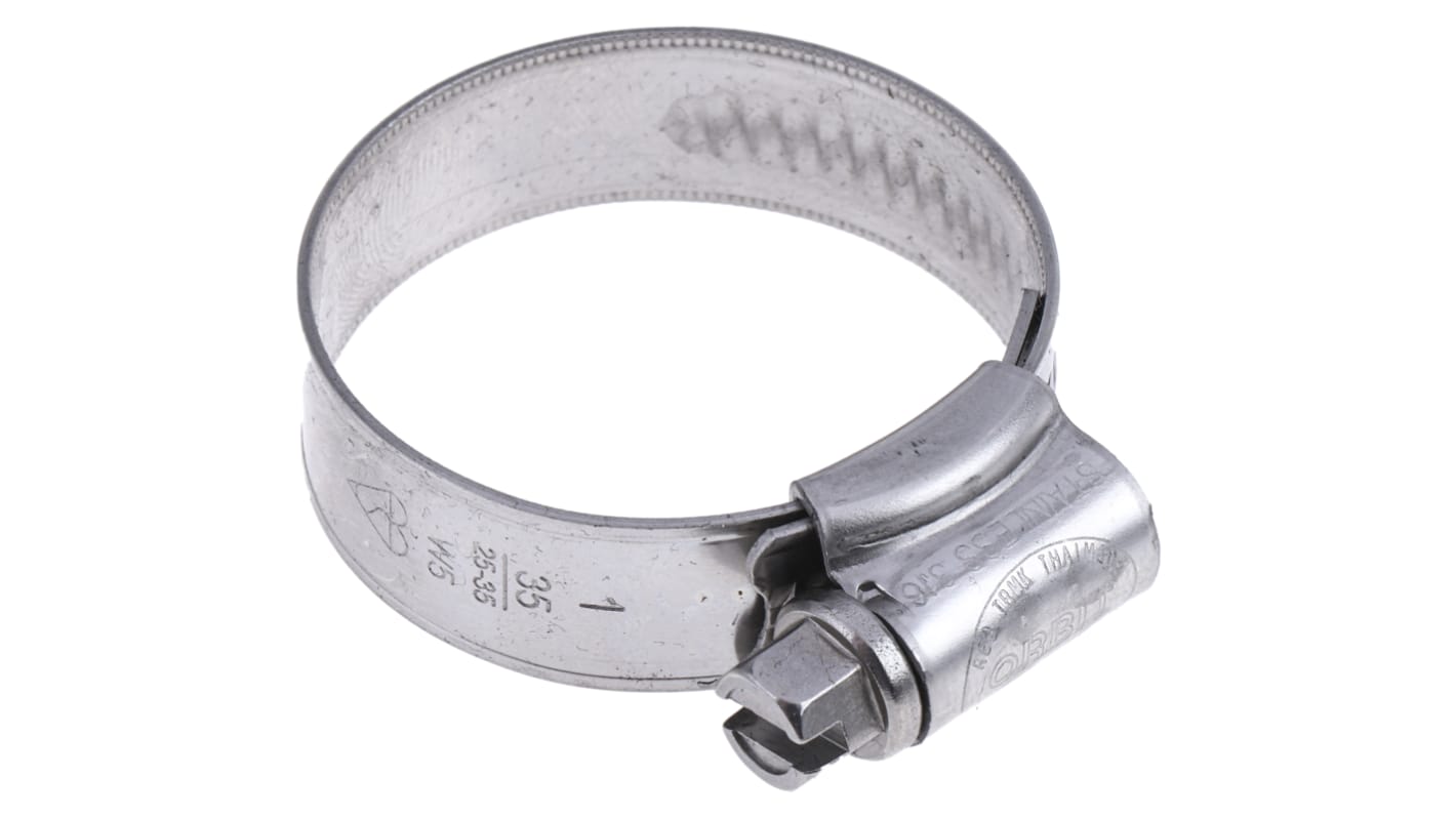 RS PRO Stainless Steel 316 Slotted Hex Hose Clip, 14.7mm Band Width, 25 → 35mm ID